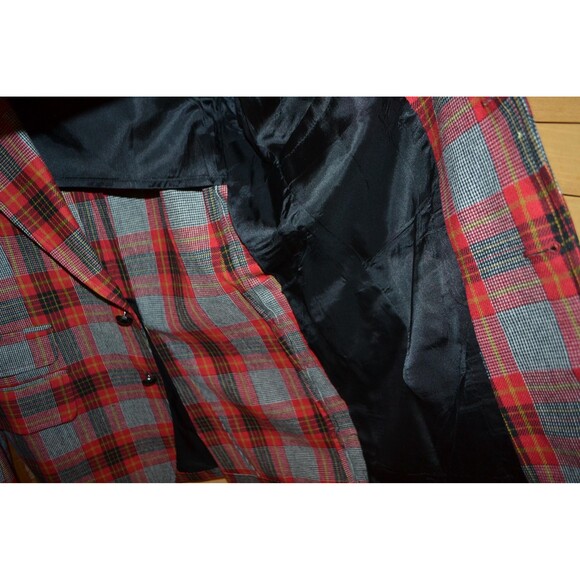 Vintage Mens Suit Jacket Sport Coat Blazer 1970s Wool Red Plaid - Picture 5 of 6